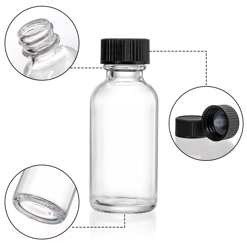 Bekith 30 Pack Boston Round Glass Bottle with Black Cap, 1 oz (30ml) Clear Glass Bottles Small Travel Bottle - Image 3